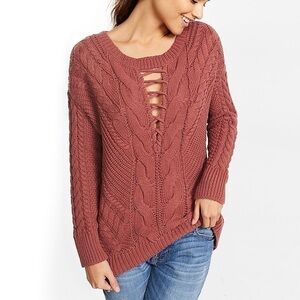 Express Lace-Up Inset Cable Knit Sweater